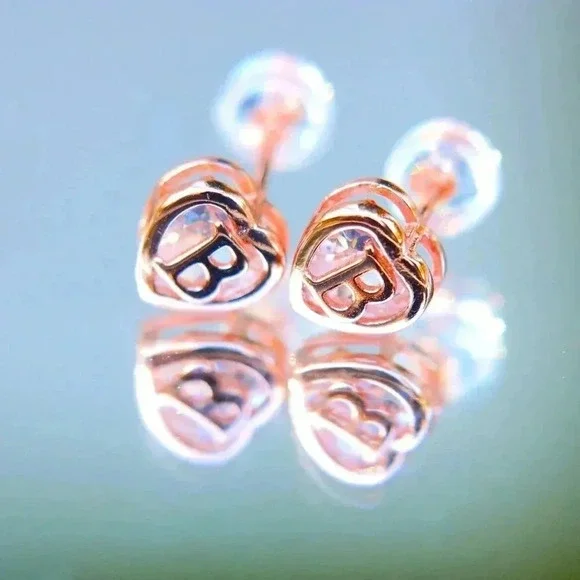 GIFT 💝HEART INITIAL ROSE GOLD EARRINGS WOMEN TEEN GIRLS MOM DAUGHTER, ELDM153RG - Picture 5 of 11